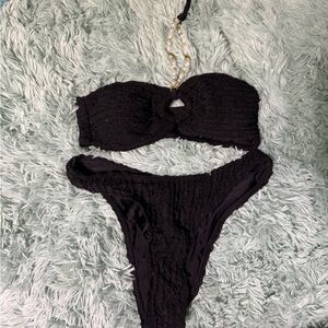 SHEIN Black Halter Textured Bikini Set
